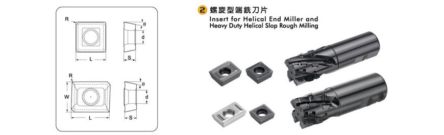 Insert for helical end miller and heavy-duty helical slop rough milling